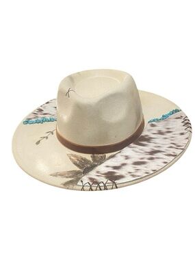Embellished Cream Cowboy Hat with Turquoise Bead Accents